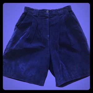 Genuine leather navy blue mom shorts